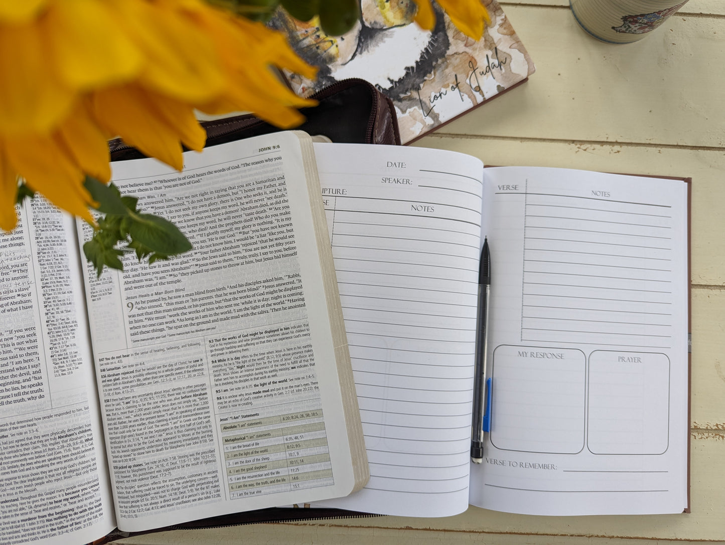 Sermon and Bible Study note-taking journal book with art by Laura Heisler Studios.