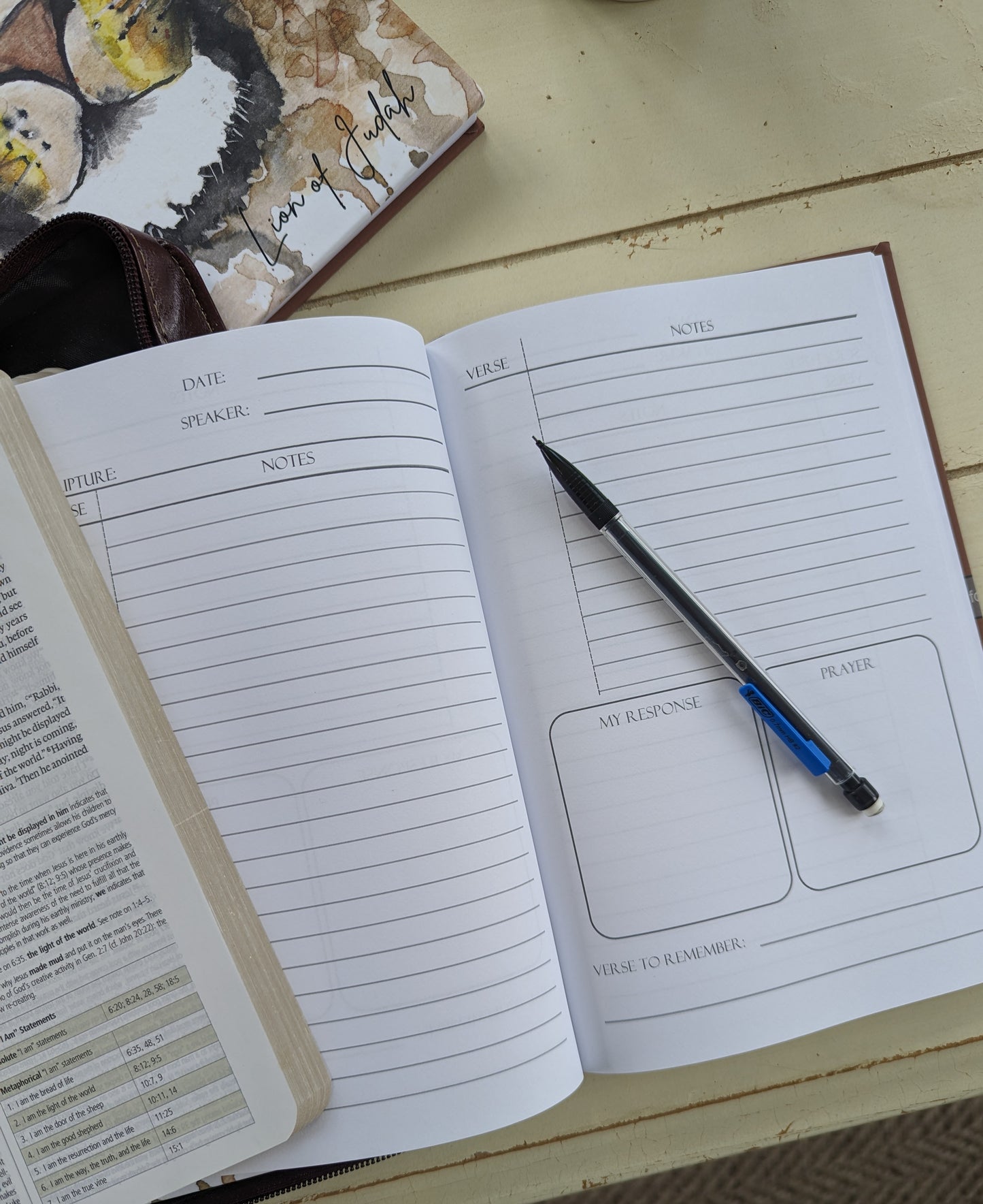 Sermon and Bible Study note-taking journal book with art by Laura Heisler Studios.