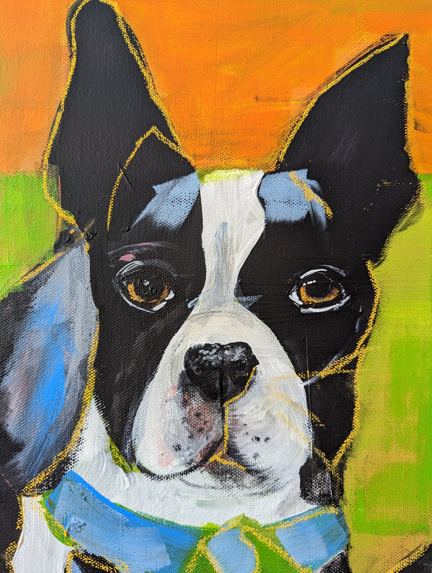 Fab Five - Five Boston Terriers Strike a Pose - Canvas Original Mixed Media Art