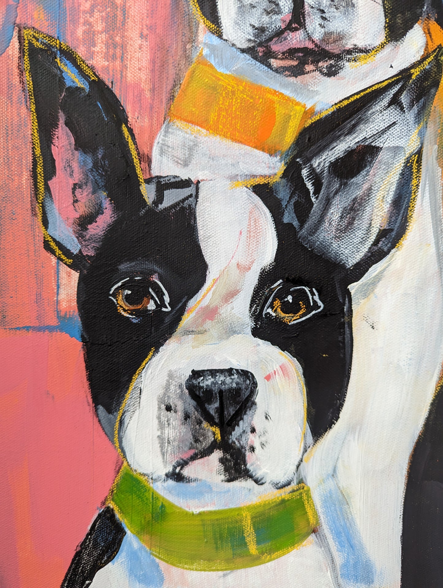 Fab Five - Five Boston Terriers Strike a Pose - Canvas Original Mixed Media Art