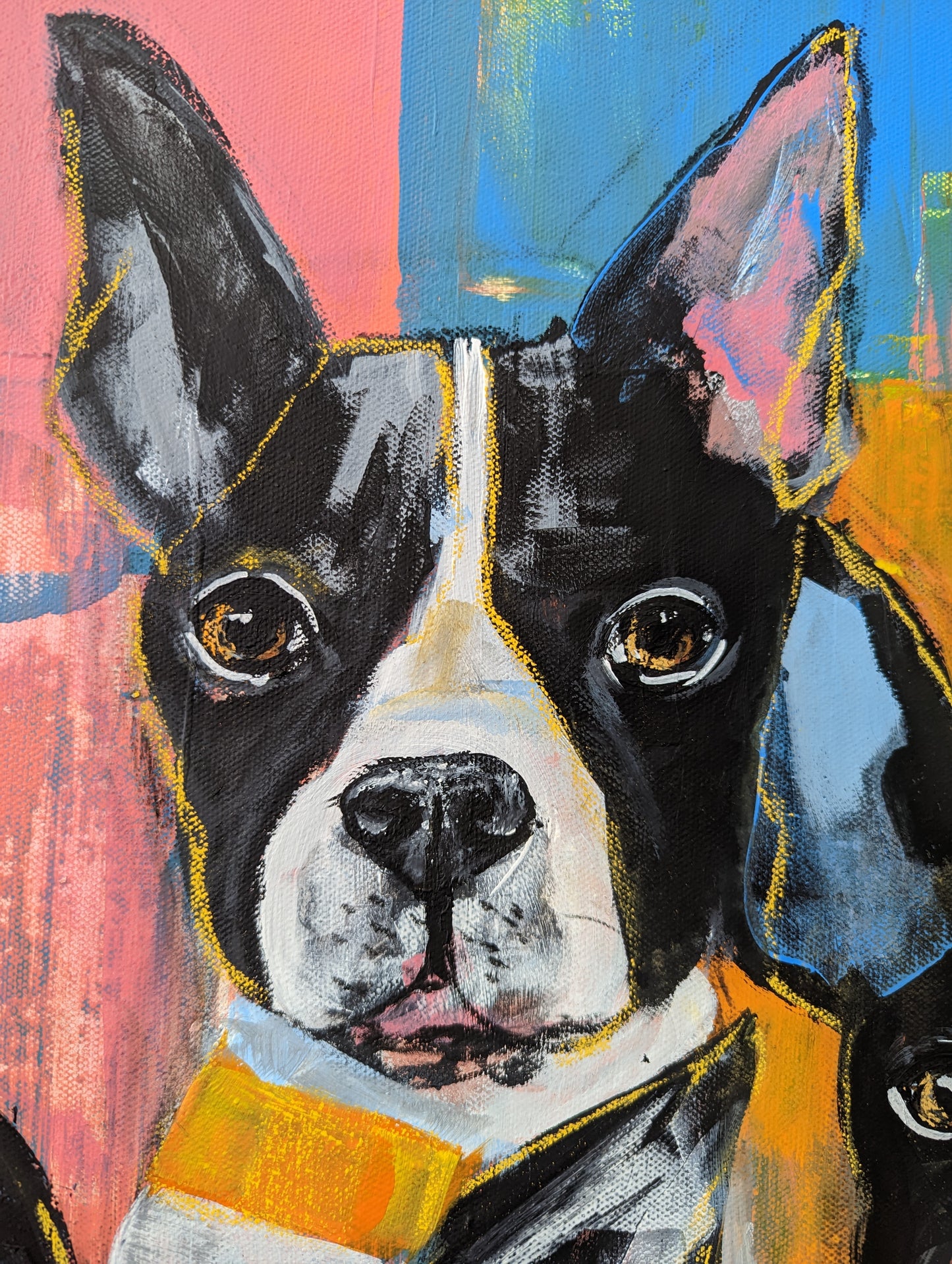 Fab Five - Five Boston Terriers Strike a Pose - Canvas Original Mixed Media Art