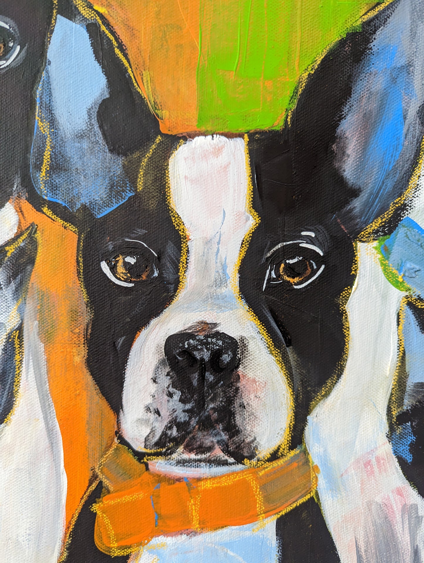 Fab Five - Five Boston Terriers Strike a Pose - Canvas Original Mixed Media Art