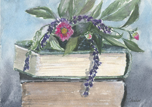 hand painted watercolor vintage books and flowers