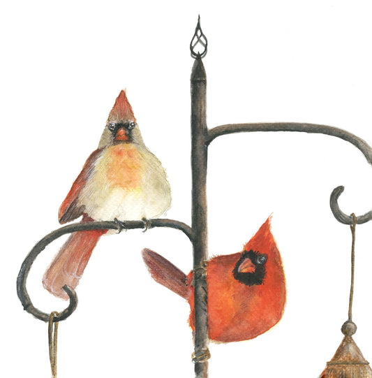 Cardinals on Feeder -  Giclee Print