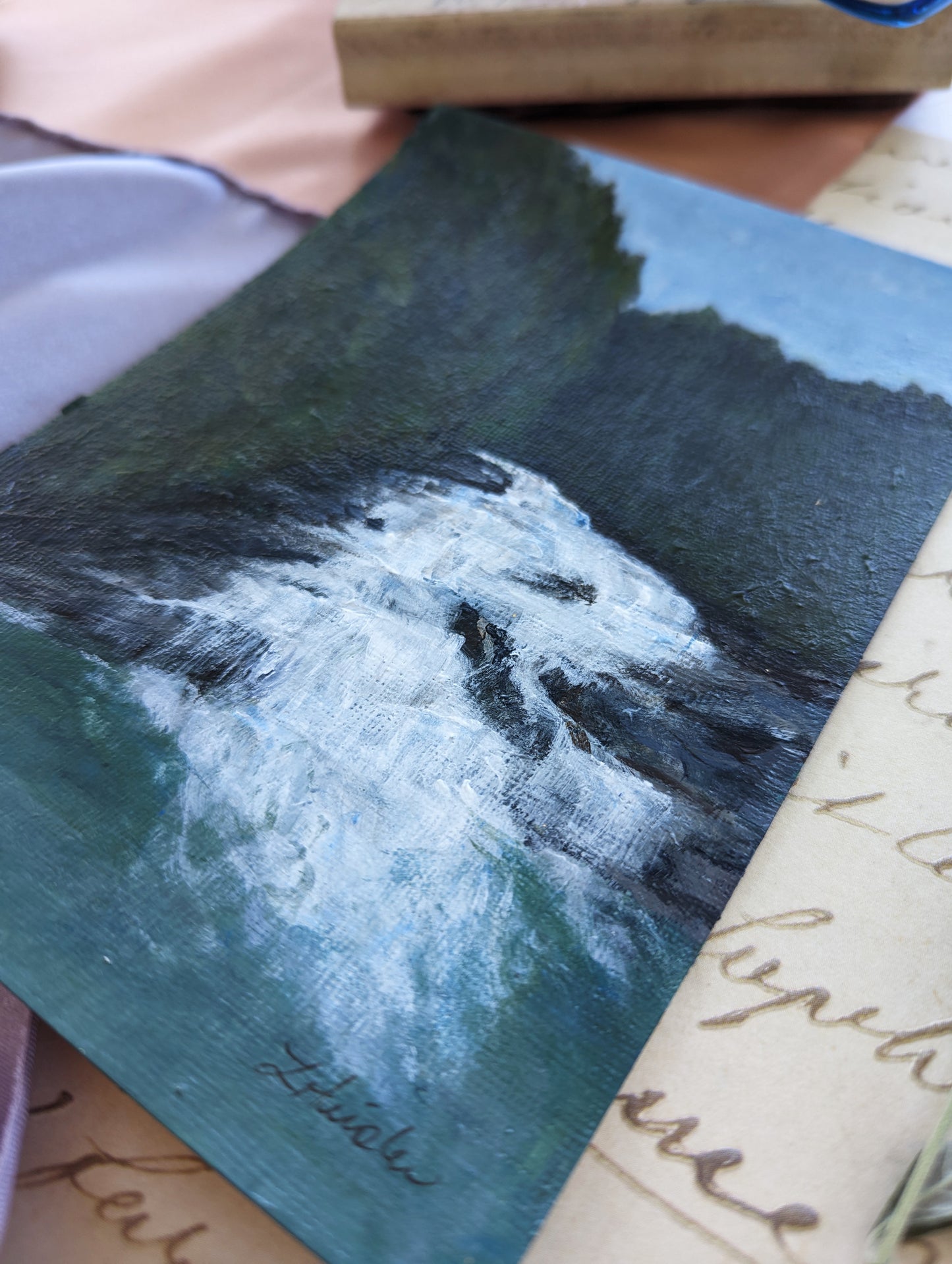 acrylic painting of bald creek falls tennessee laura heisler studios