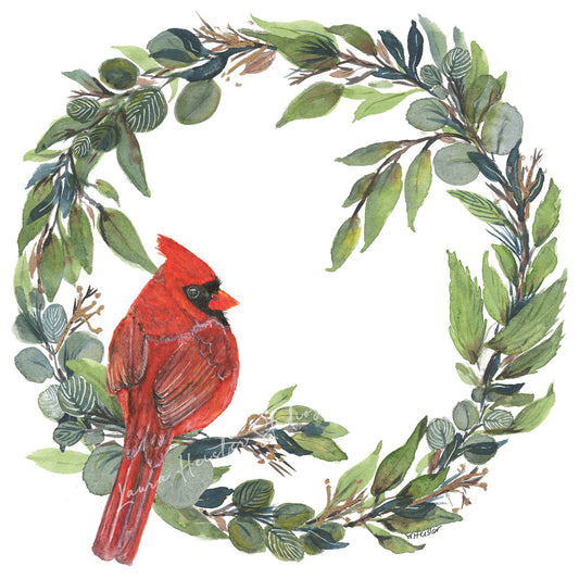 Cardinal in Wreath Giclee Prints