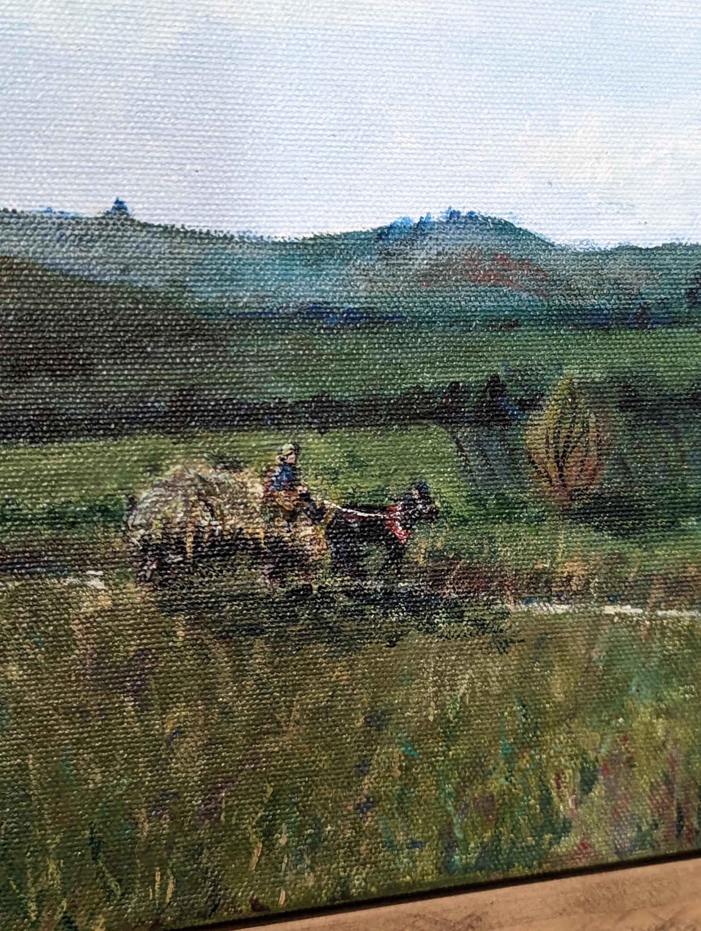 acrylic painting of romania hay wagon and horse laura heisler studios