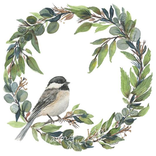 Chickadee in Wreath Giclee Prints