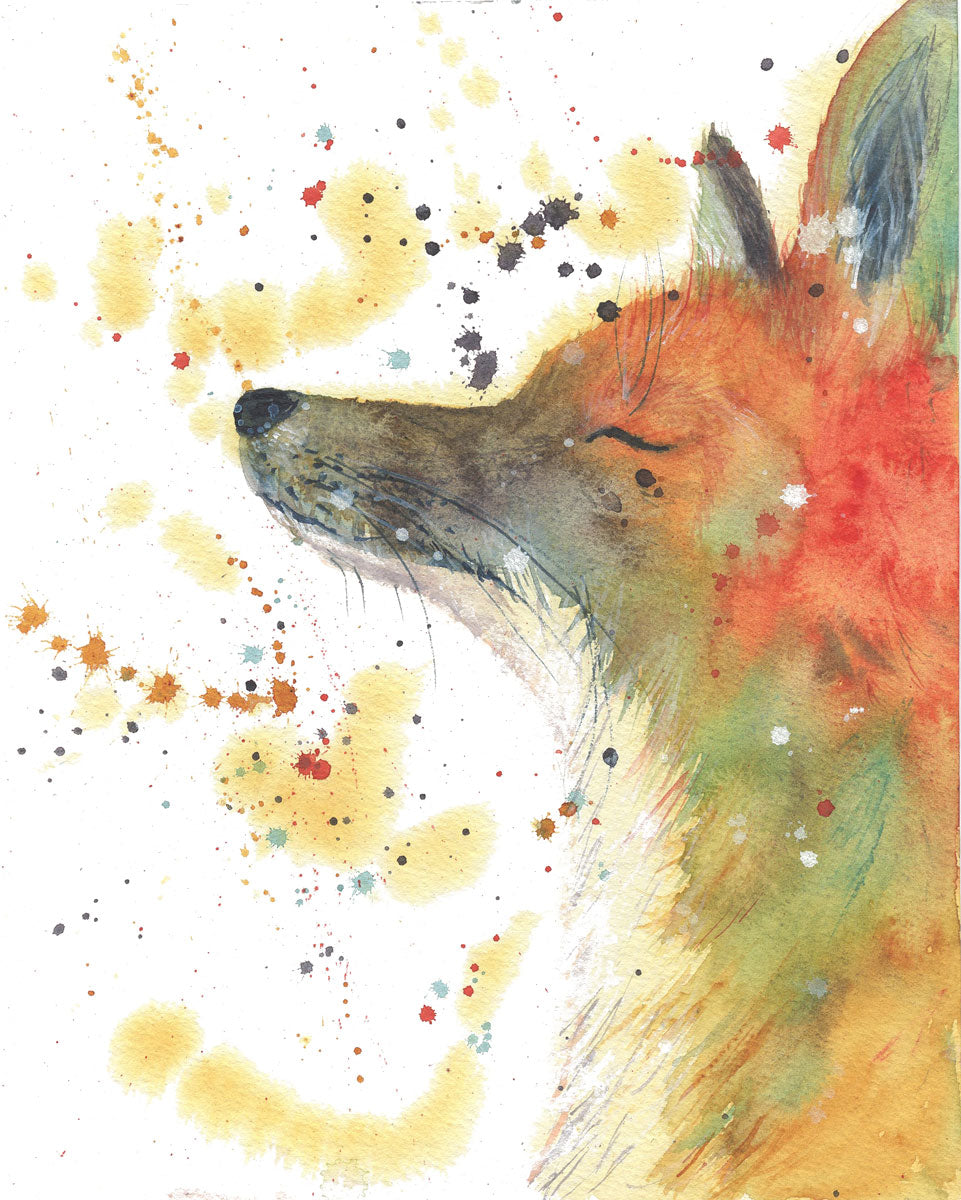 bold modern fox lifting face for sun hand painted watercolor