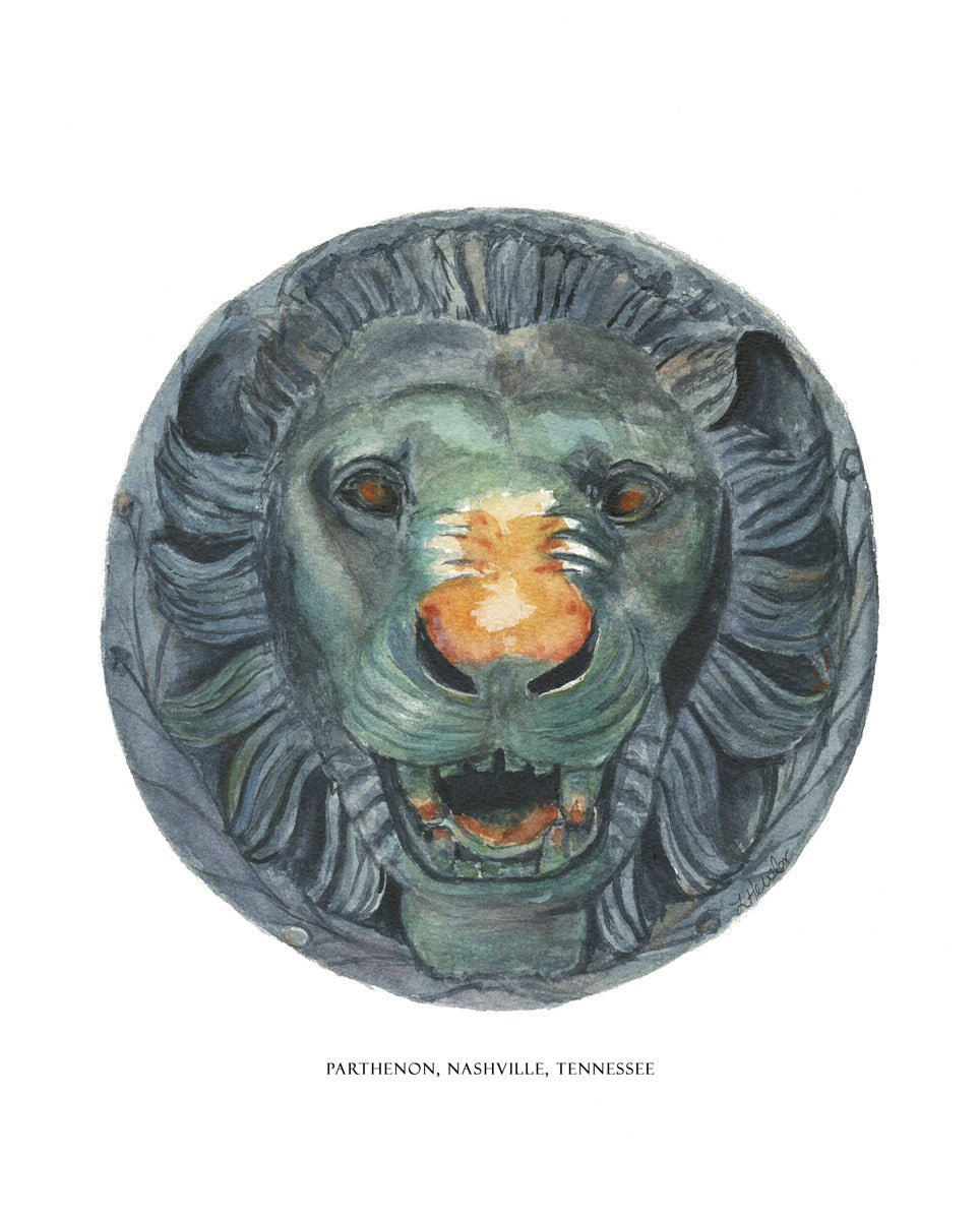 the parthenon lion hand painted watercolor from nashville tn