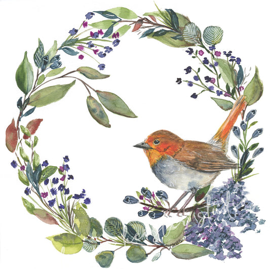 Japanese Robin in Wreath Giclee Prints