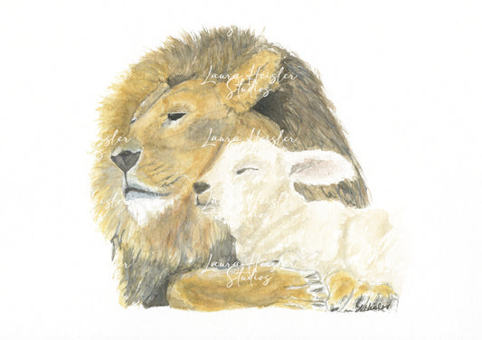 Lion and Lamb ORIGINAL 9X12